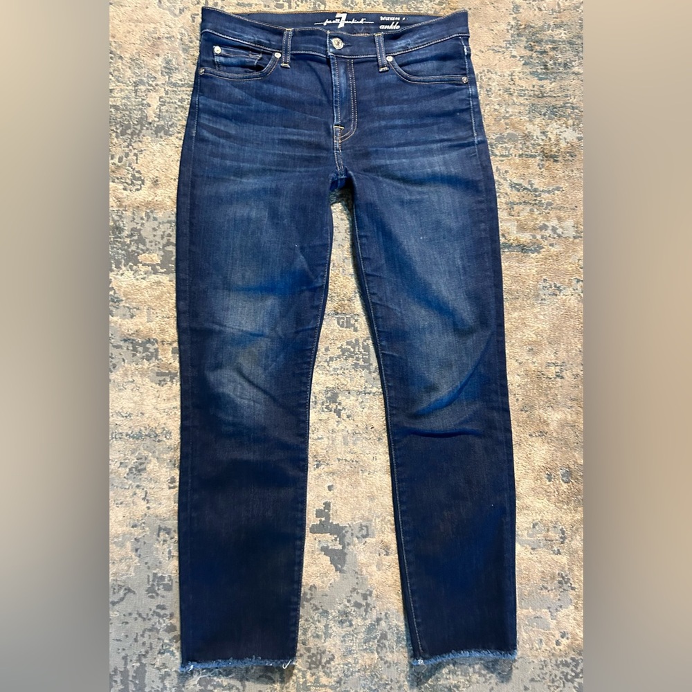 7 For All Mankind Womens Roxanne Slim Ankle Jeans 29 Blue Dark Wash Low Rise